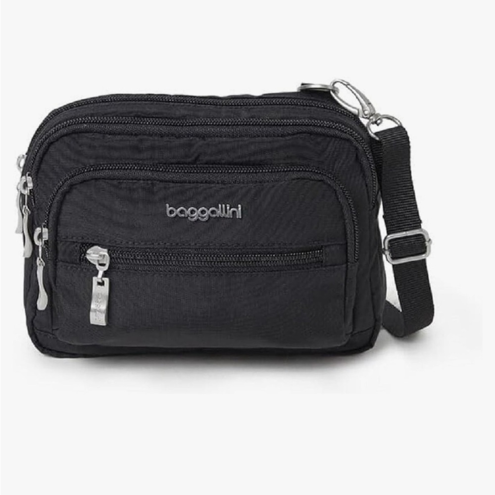 Baggallini triple zipper convertible crossbody bag fanny pack black